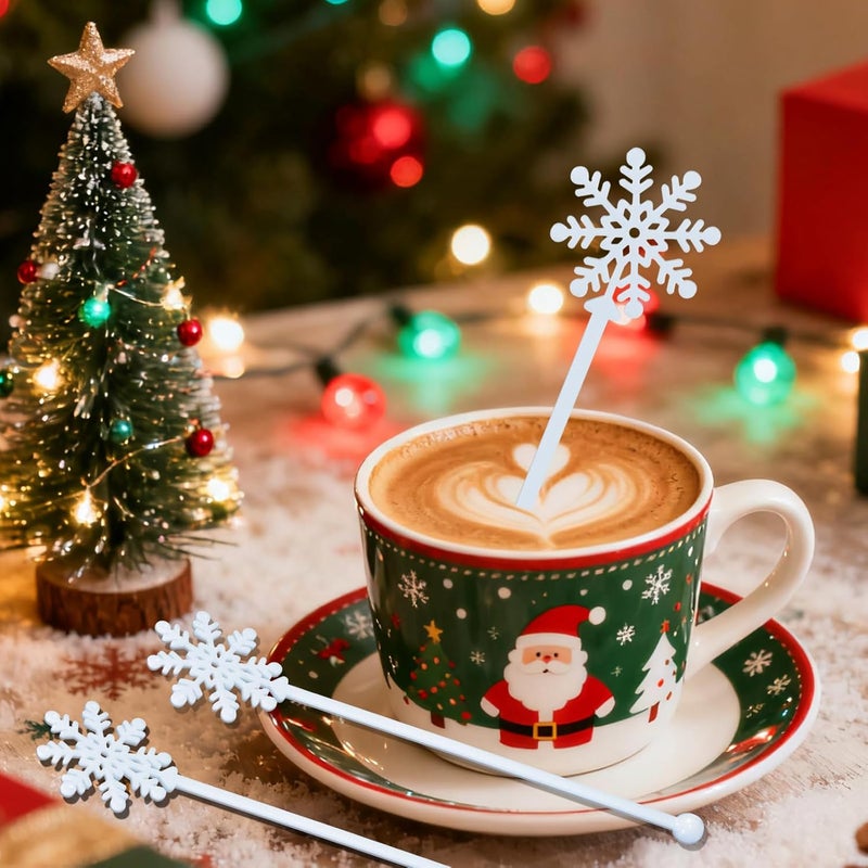 Feoang 30pcs Snowflake Drink Stirrers Christmas Plastic Swizzle Sticks Beverage Winter Stir Sticks Reusable Coffee Cocktail Stirrers Bar Supplies for Cocktail Xmas Party Decor Winter Holiday Cocoa Bar - Image 5